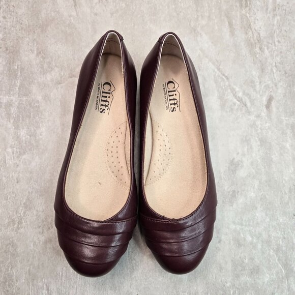Cliffs Ballet Flats 7 Wide Fit Dark Brown Pleated Preppy Comfort Ballerina Shoes - Picture 2 of 11